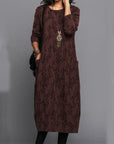 Printed Long Sleeve Pocket Dress
