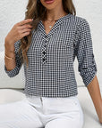 Elegant V-Neck Plaid Blouse