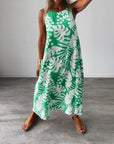 Leaf print casual sleeveless dress