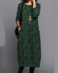 Printed Long Sleeve Pocket Dress