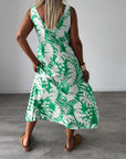Leaf print casual sleeveless dress