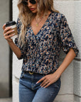 Print V-Neck Floral Blouse