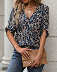Print V-Neck Floral Blouse