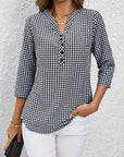 Elegant V-Neck Plaid Blouse