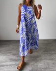 Leaf print casual sleeveless dress