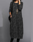 Printed Long Sleeve Pocket Dress