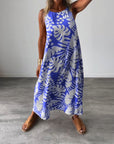 Leaf print casual sleeveless dress