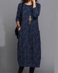 Printed Long Sleeve Pocket Dress