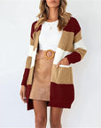 Women Contrast Sweater Cardigan with Pocket