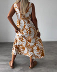 Leaf print casual sleeveless dress