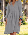 Cotton Linen V Neck Midi Dress