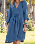 Cotton Linen V Neck Midi Dress