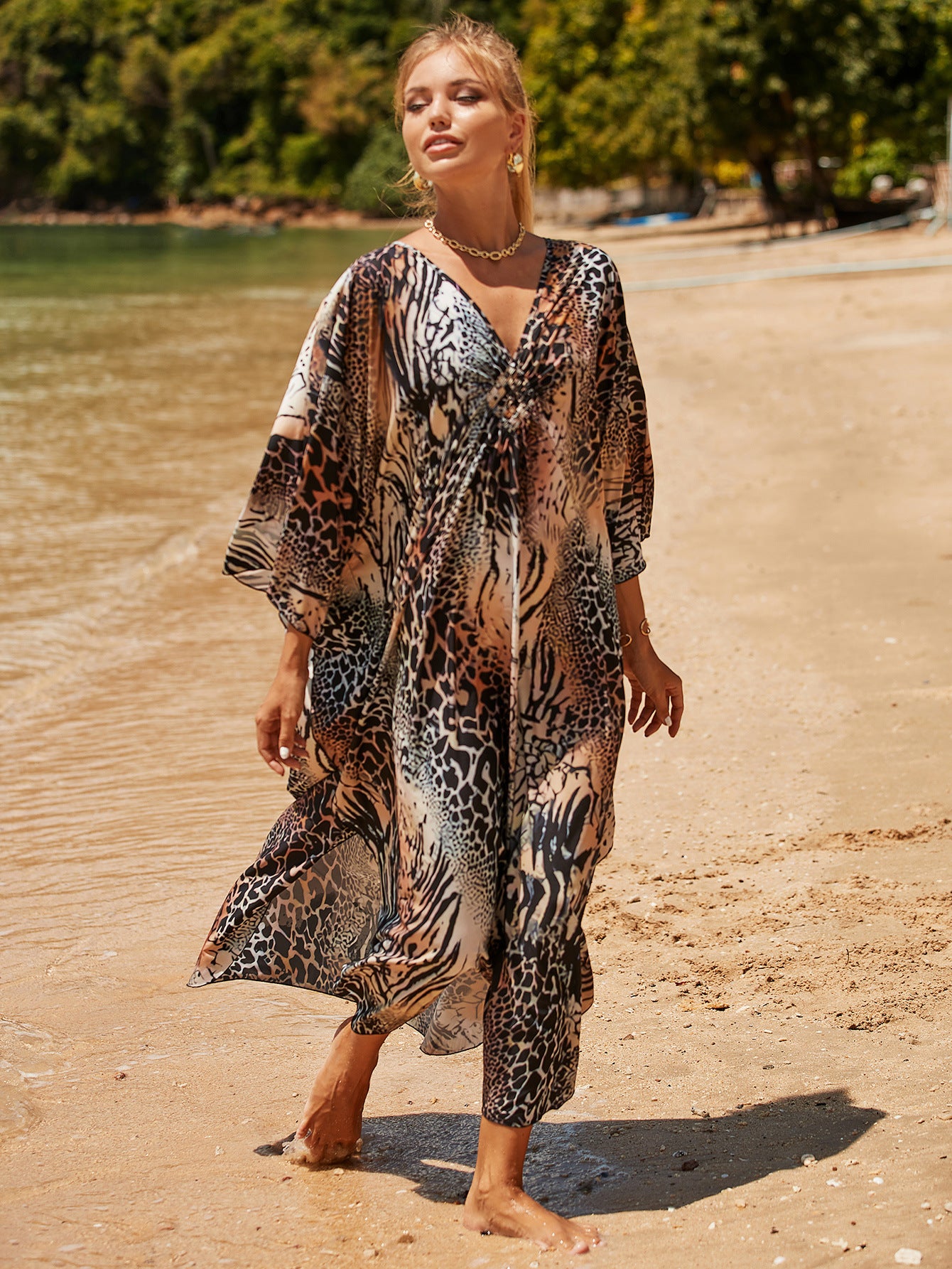 Coral Breeze Kimono Dress