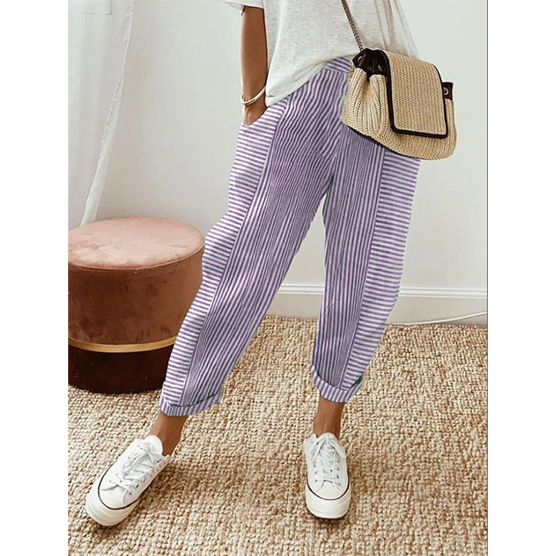 Casual Striped Stitching Pants