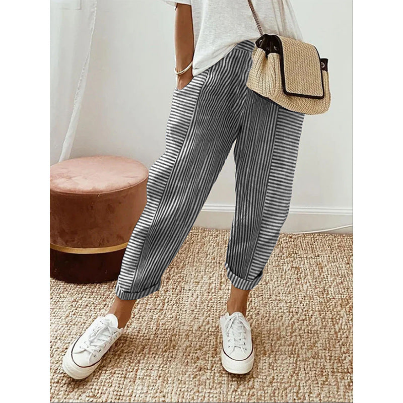 Casual Striped Stitching Pants