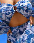Printed Mesh Long Sleeve Swimsuit