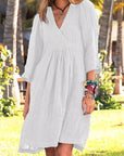 Cotton Linen V Neck Midi Dress