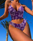 Printed Lace-Up Split Bikini
