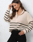 Mock Neck Long Sleeve Zip-Up Sweater