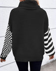 Checkered Striped Turtleneck Long Sleeve Sweater