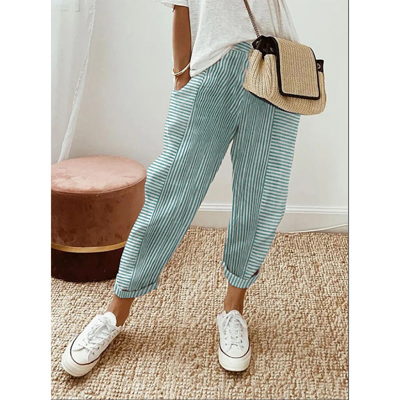 Casual Striped Stitching Pants