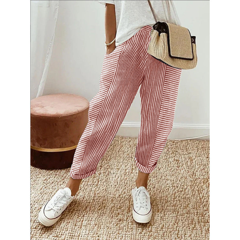 Casual Striped Stitching Pants