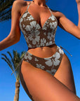 Printed Lace-Up Split Bikini