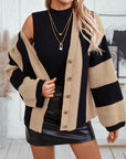 Striped Contrast Color Loose Trumpet Sleeve Knitted Cardigan