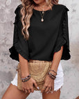 Elegant Round Neck Lace Trim Top