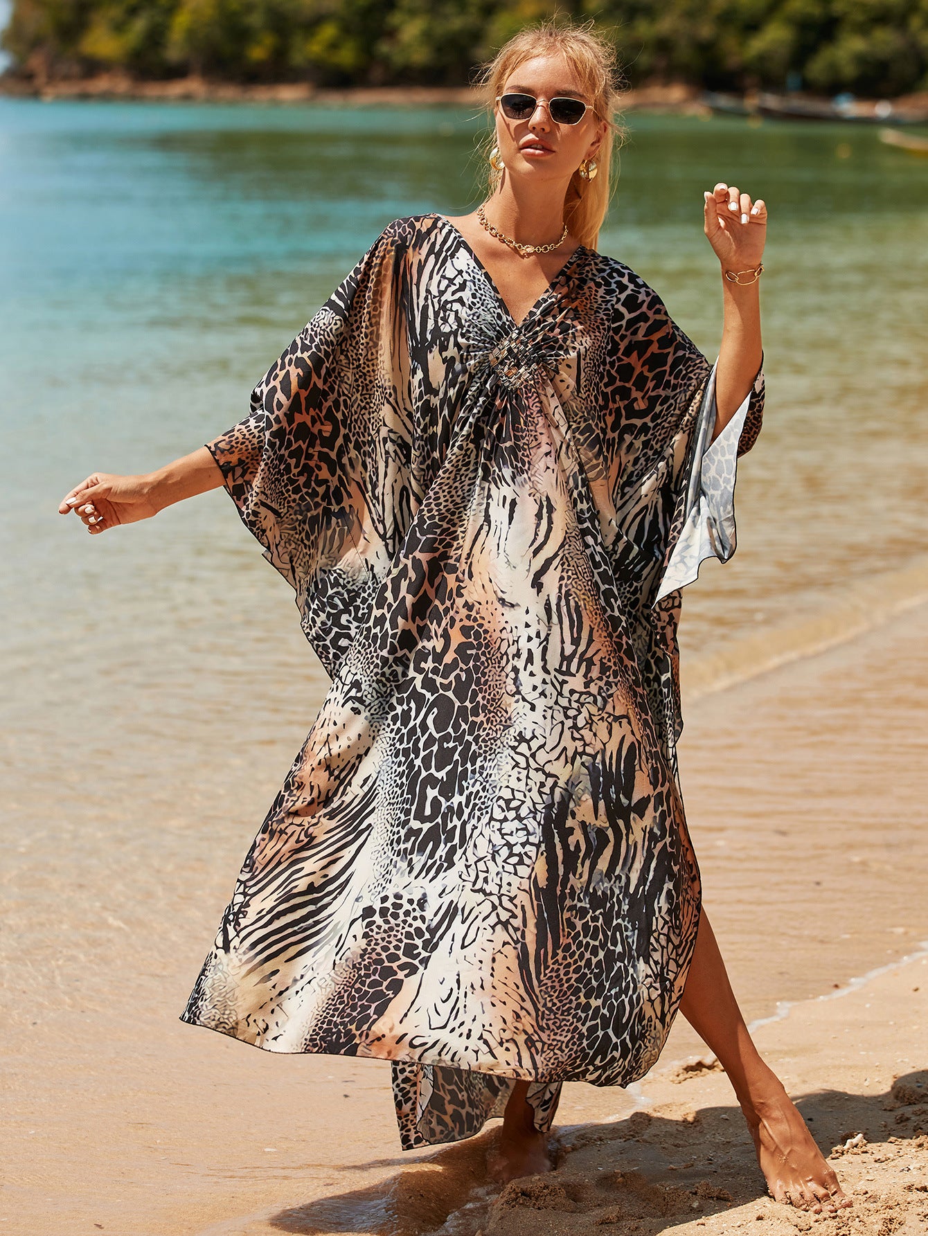 Coral Breeze Kimono Dress