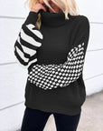 Checkered Striped Turtleneck Long Sleeve Sweater