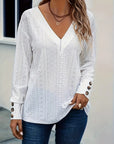 Breathable Eyelet V-Neck Top