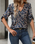 Print V-Neck Floral Blouse