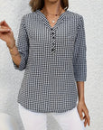 Elegant V-Neck Plaid Blouse