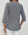 Elegant V-Neck Plaid Blouse