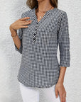 Elegant V-Neck Plaid Blouse
