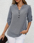 Elegant V-Neck Plaid Blouse