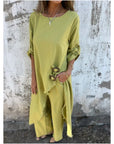 Elegant Cotton And Linen Two Piece Dress