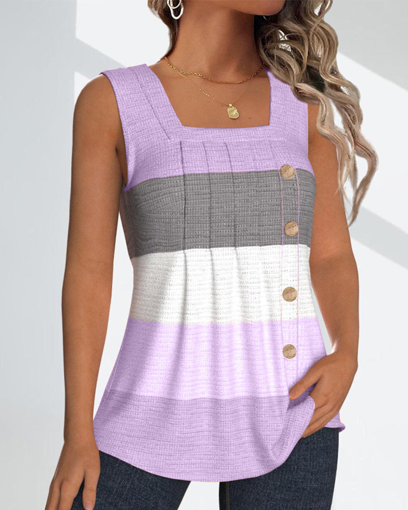 Striped button pleated tank top