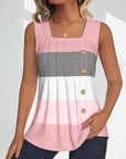 Striped button pleated tank top