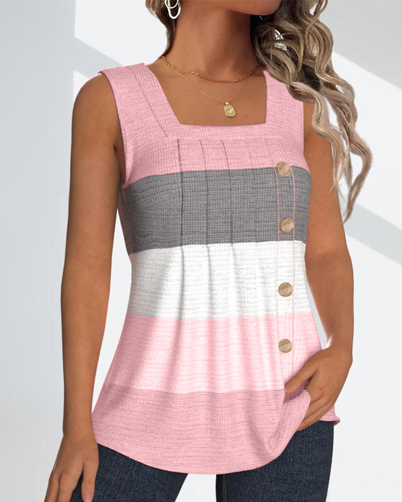 Striped button pleated tank top