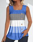 Striped button pleated tank top