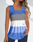 Striped button pleated tank top