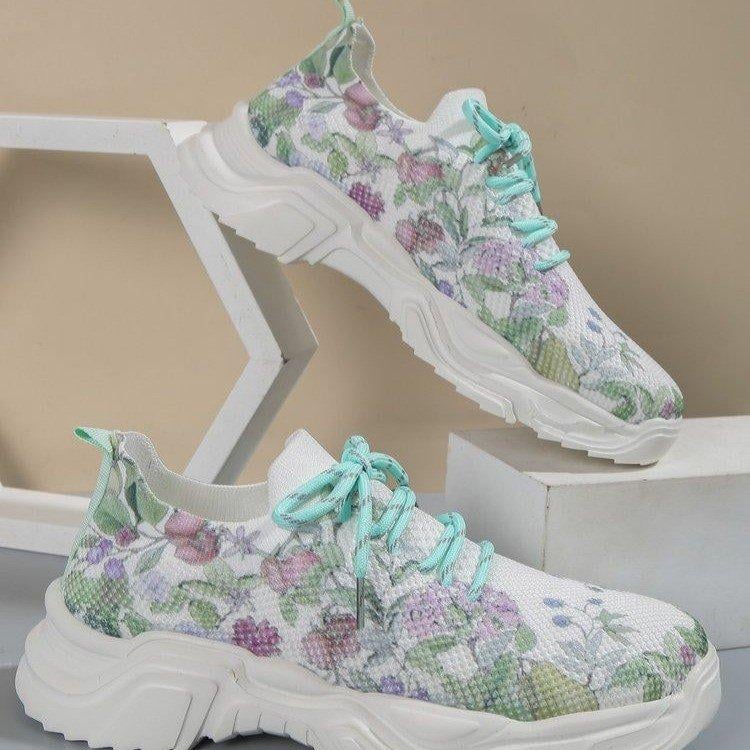 Breathable Lace-Up Sneakers with Floral Pattern