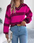 Women's Elegant Striped V-Neck Sweater