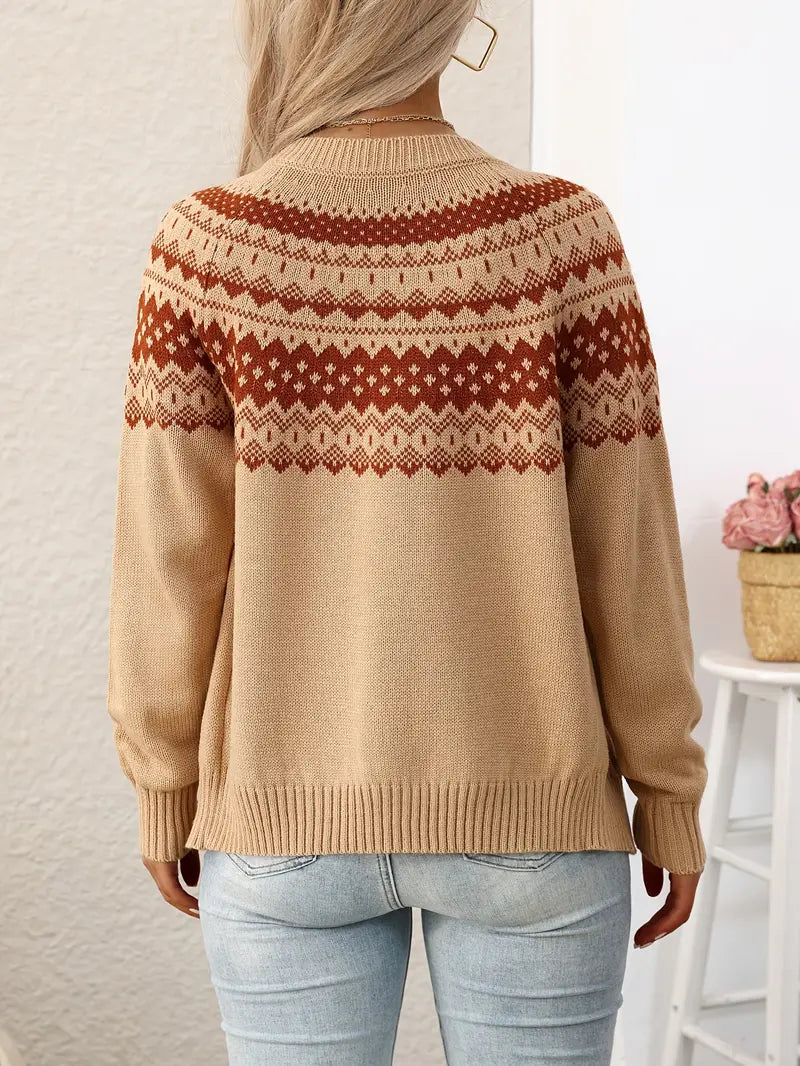 Elegant Geometric Pattern Knit Cardigan for Women