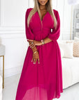 V-Neck Solid Color Waist Dress