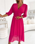 V-Neck Solid Color Waist Dress