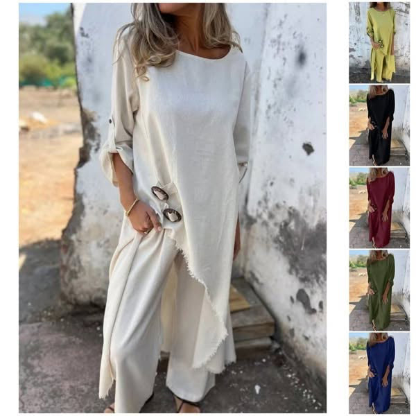 Elegant Cotton And Linen Two Piece Dress