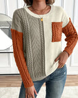 Chic Color Block Crew Neck Sweater for Women's